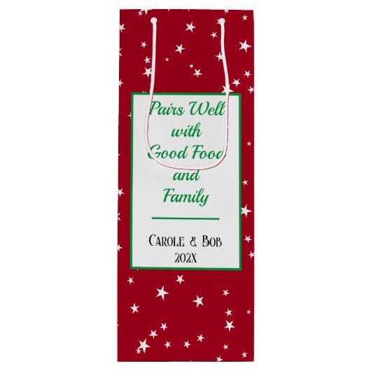 赤カスタムと白の星模様 ワインギフトバッグ (正面)