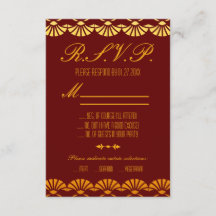 赤カスタムと金ゴールドのアールデコスタイルRSVPカード