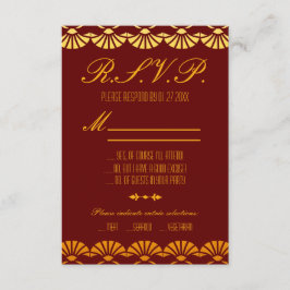 赤カスタムと金ゴールドのアールデコスタイルRSVPカード 出欠カード