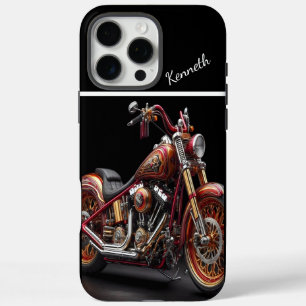 赤カスタムと金ゴールドのオートバイ iPhone 16 PRO MAXケース