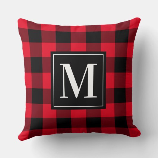 赤カスタムと黒の水牛のプレイドモノグラム クッション (裏面)