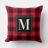赤カスタムと黒の水牛のプレイドモノグラム クッション (正面)