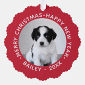 赤カスタムのクリスマスを飾ったペットフォ縁どト写真 オーナメントカード (裏面)