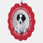 赤カスタムのクリスマスを飾ったペットフォ縁どト写真 オーナメントカード (左)