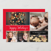 赤カスタムハッピーホリデイズファミリーフォトクリスマス シーズンカード (正面/裏面)