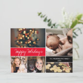 赤カスタムハッピーホリデイズファミリーフォトクリスマス シーズンカード (スタンド正面)