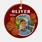 赤カスタムバスケットボールのスポーツ写真 セラミックオーナメント (正面)