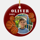 赤カスタムバスケットボールのスポーツ写真 セラミックオーナメント (裏面)