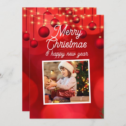赤カスタムメリークリスマスハッピーニューイヤー シーズンカード (正面/裏面)