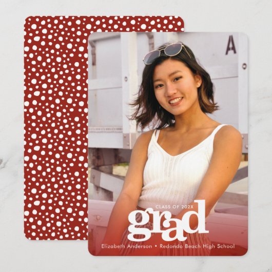 赤カスタム卒業写真はっきりしたシンプルモダン 案内状 (正面/裏面)