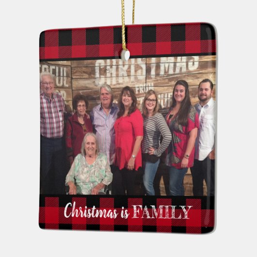 赤カスタム水牛プレイド2写真ファミリーフォト セラミックオーナメント (左)