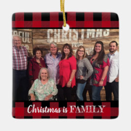 赤カスタム水牛プレイド2写真ファミリーフォト セラミックオーナメント