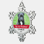 赤カスタム犬フォトパピーの初めてのクリスマス スノーフレークピューターオーナメント (右)