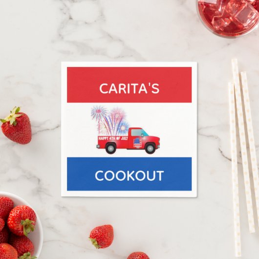 赤カスタム白と青のナプキン スタンダードカクテルナプキン (インサイチュ)