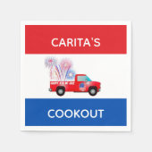 赤カスタム白と青のナプキン スタンダードカクテルナプキン (正面)