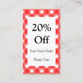 赤カスタム白の格子縞チェック割引クーポン 名刺 (裏面)