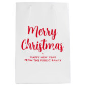 赤カスタム白メリークリスマスハッピー新年 ミディアムペーパーバッグ (正面)