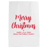 赤カスタム白メリークリスマスハッピー新年 ミディアムペーパーバッグ (裏面)