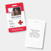 赤カスタム社員ナース医師ロゴID写真  バッジ (正面＆裏面)