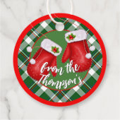 赤カスタム緑の格子模様のサンタスミッテンス フェイバータグ (裏面)