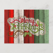 赤カスタム緑風化木板パターン ポストカード (正面)