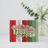 赤カスタム緑風化木板パターン ポストカード (スタンド正面)