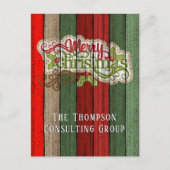 赤カスタム緑風化木板パターン ポストカード (正面)