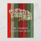 赤カスタム緑風化木板パターン ポストカード (正面)