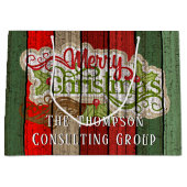 赤カスタム緑風化木板パターン ラージペーパーバッグ (正面)