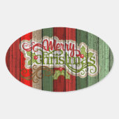 赤カスタム緑風化木板パターン 楕円形シール (正面)