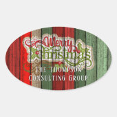 赤カスタム緑風化木板パターン 楕円形シール (正面)