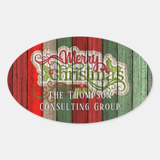 赤カスタム緑風化木板パターン 楕円形シール (正面)