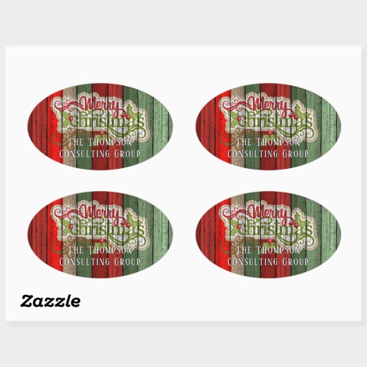 赤カスタム緑風化木板パターン 楕円形シール (シート)