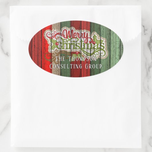 赤カスタム緑風化木板パターン 楕円形シール (バッグ)