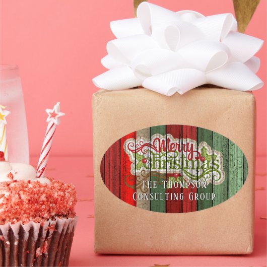 赤カスタム緑風化木板パターン 楕円形シール (パーティー)