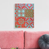 赤カッコいいと青のトレンディーエーゲのタイル キャンバスプリント (インサイチュ (リビング))