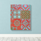 赤カッコいいと青のトレンディーエーゲのタイル キャンバスプリント (インサイチュ (ウッドフロア))