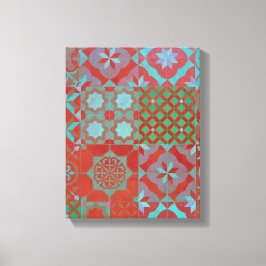 赤カッコいいと青のトレンディーエーゲのタイル キャンバスプリント