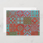 赤カッコいいと青のトレンディーエーゲのタイル ポストカード (正面/裏面)