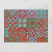 赤カッコいいと青のトレンディーエーゲのタイル ポストカード (正面)