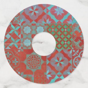 赤カッコいいと青のトレンディーエーゲのタイル ワイングラスタグ