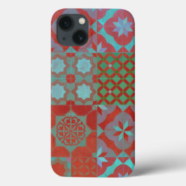 赤カッコいいと青のトレンディーエーゲのタイル iPhone 13ケース