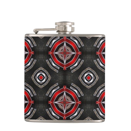 赤カッコいいと黒の幾何学的パターン フラスク (正面)