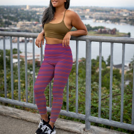 赤カッコいいグラデーション横線ストライプの色トリップ（幻覚体験）のような レギンス