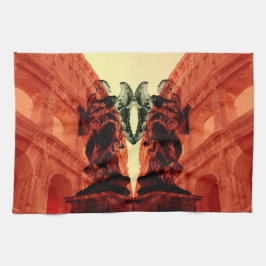 赤カッコいいモダン色の歴史的ローマのコラージュ キッチンタオル