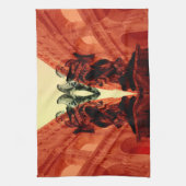 赤カッコいいモダン色の歴史的ローマのコラージュ キッチンタオル (縦)