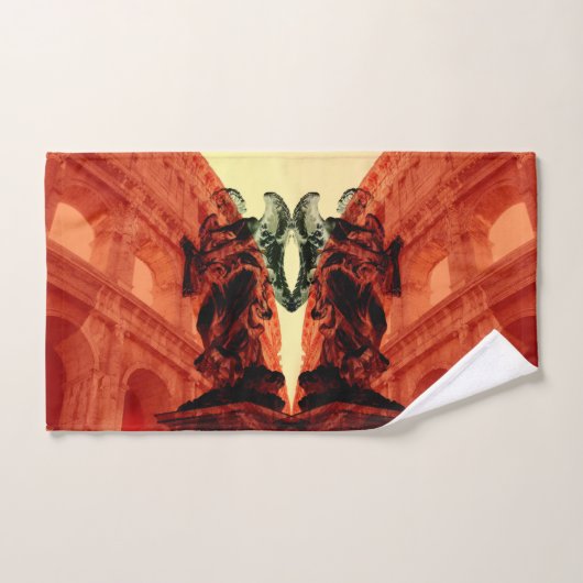 赤カッコいいモダン色の歴史的ローマのコラージュ ハンドタオル (ハンドタオル)