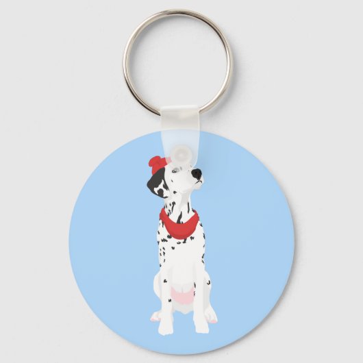 赤カッコいい冬の帽子とショールとダルマチア キーホルダー (正面)