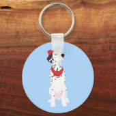 赤カッコいい冬の帽子とショールとダルマチア キーホルダー (正面)