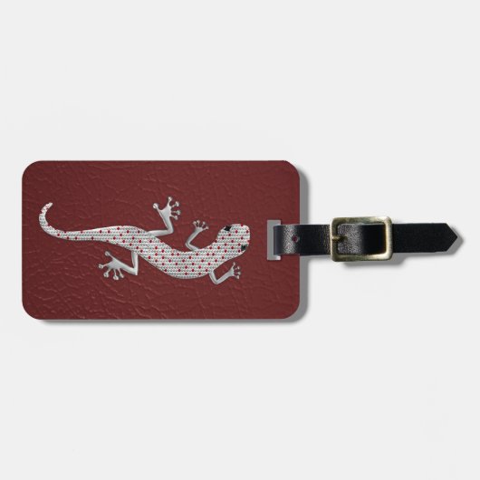 赤カッコいい白トカゲ銀の金属効果 ラゲッジタグ (正面横)